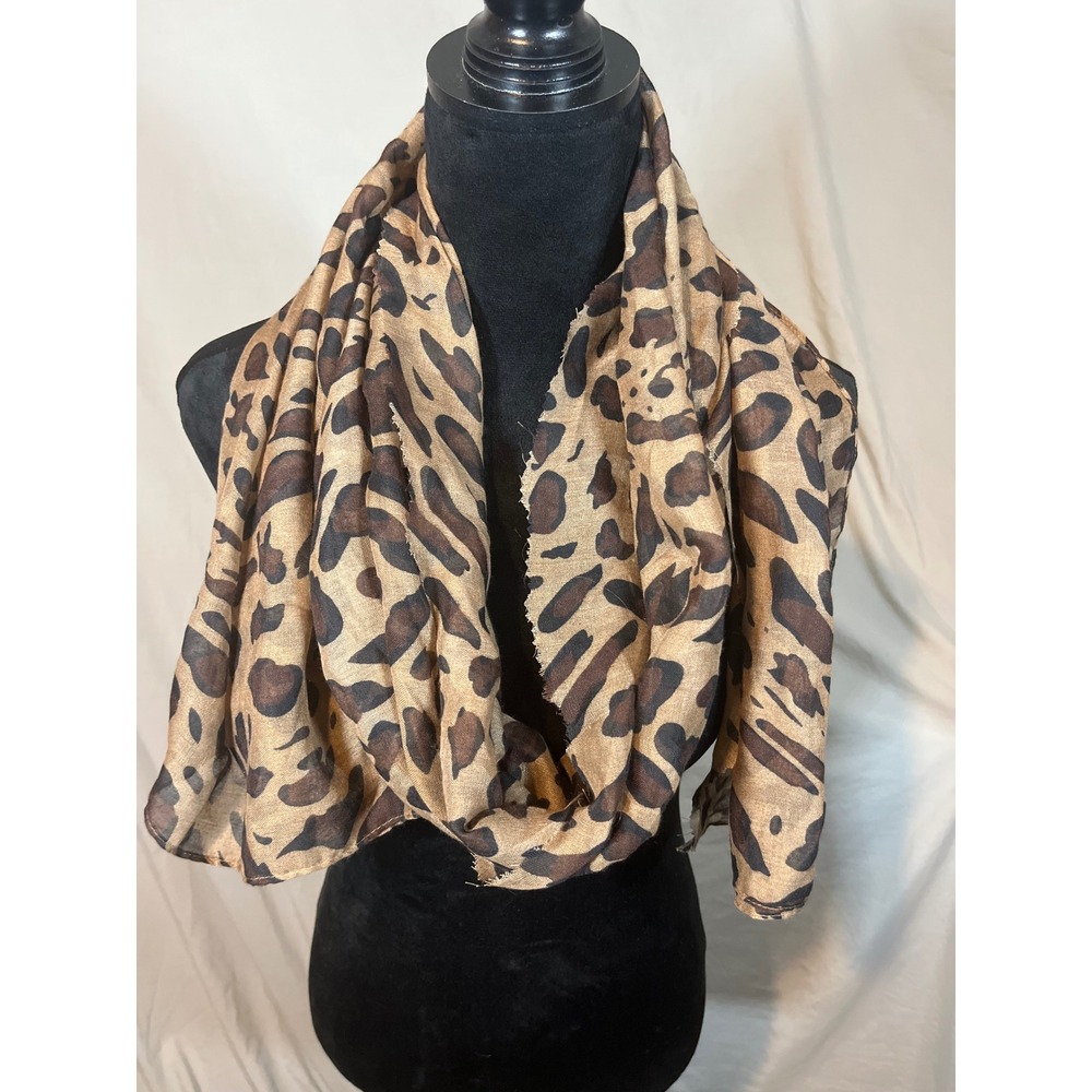 Womens Leopard Print Lightweight Scarf Tan Brown‎ Animal Pattern Wrap Accessory